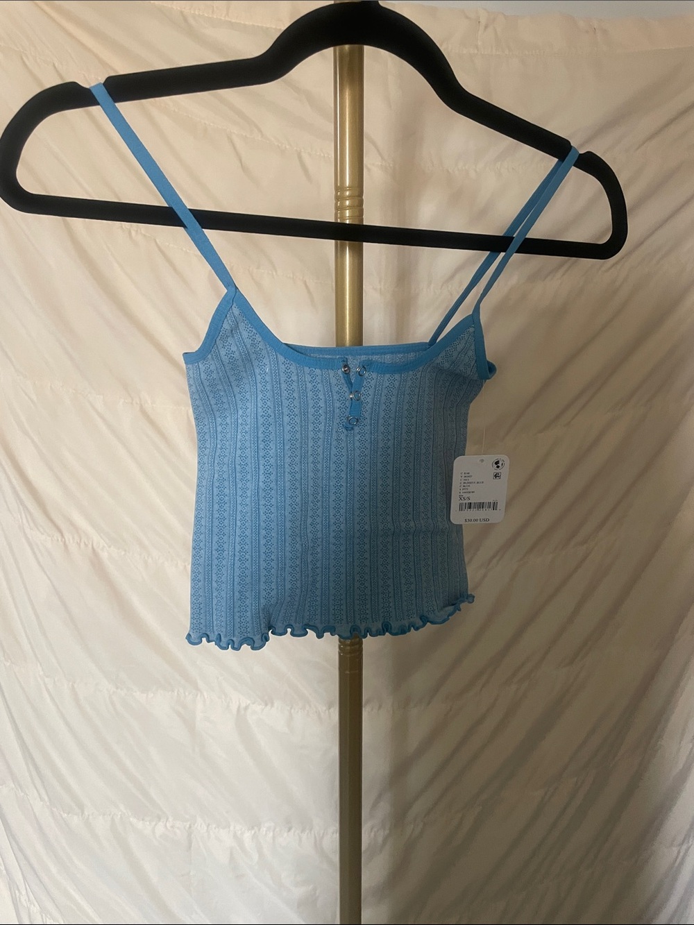 Women's Blissful Blue Ribbed Lace-Trim Spaghetti Strap Cami - Picture 2 of 6